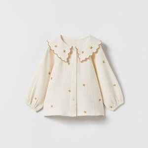 Zara Embroidered Bib Collar Shirt